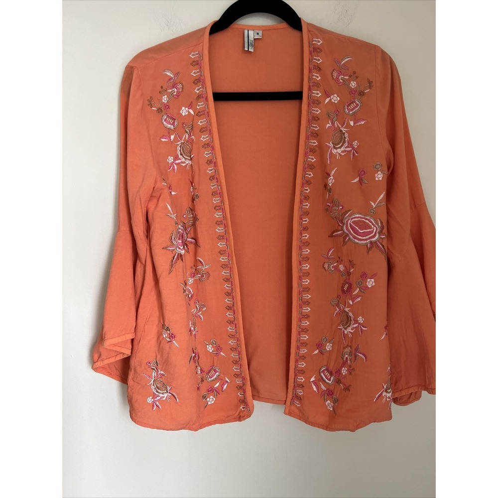 Bl^nk London Anthropologie Embroidered Bell Sleeve Open Front Topper Size Small